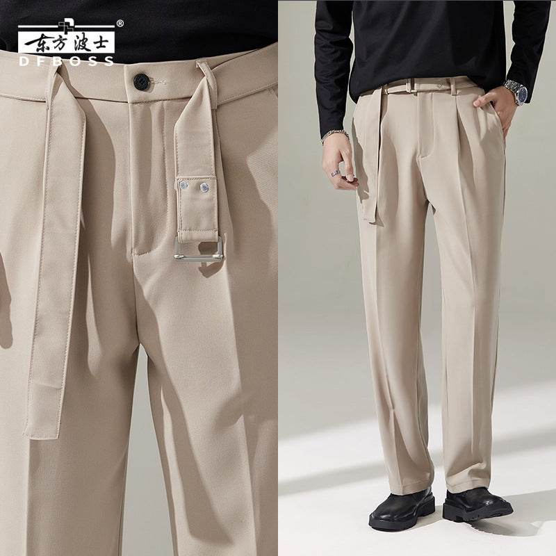Detachable Belt Draping Wide-leg Suit Chinos Trouser For Men - Velora