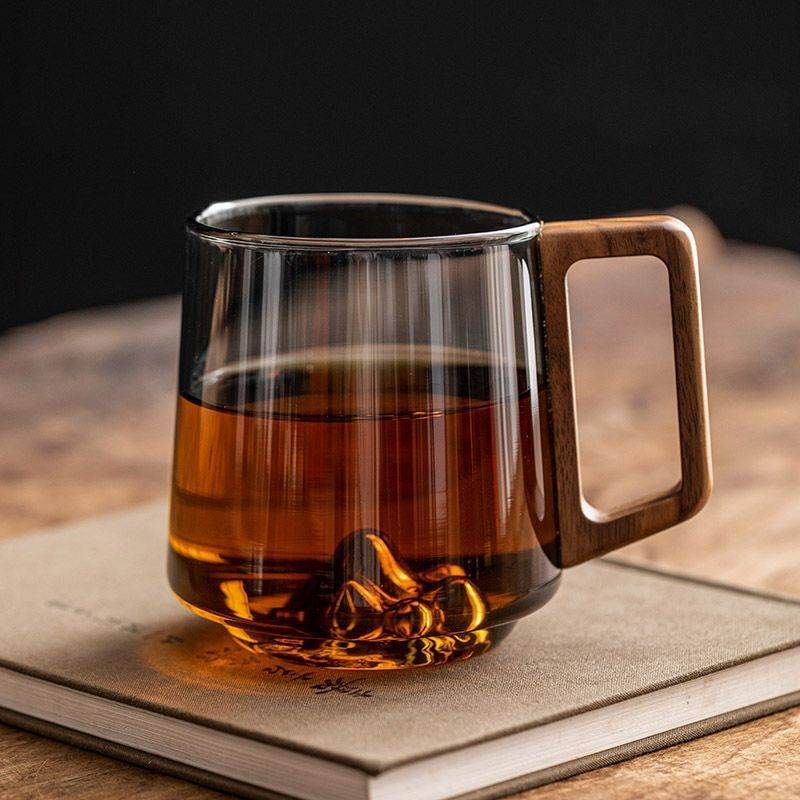 Guanshan Glass Single-layer Side Wooden Handle Drinking Cups Household Large-capacity Milk Tea Juice Single-layer Cup Kitchen Gadgets - Velora