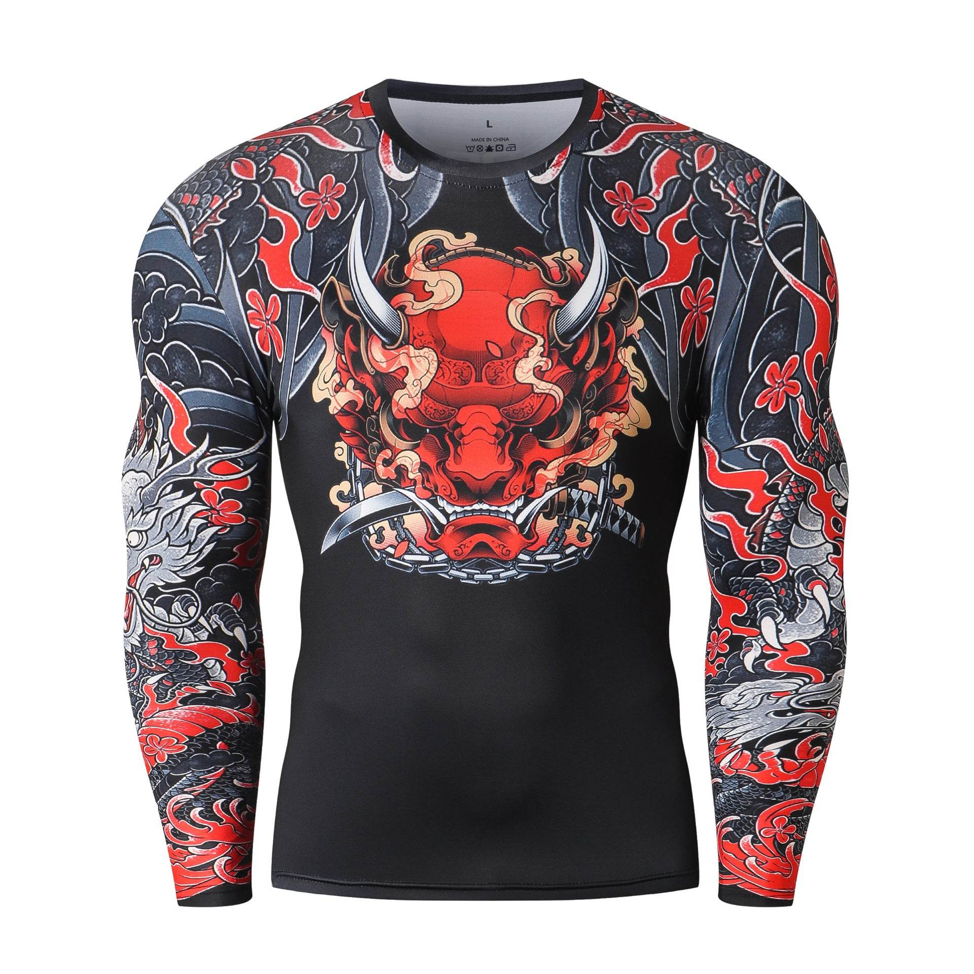 Printed Long Sleeve Fitness Top for Men Exercise Gym shirt - Velora
