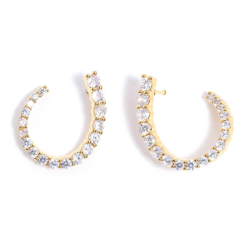 Women's C-shaped Stud Earrings With Rhinestones Fashion Zircon Simple Earrings - Velora
