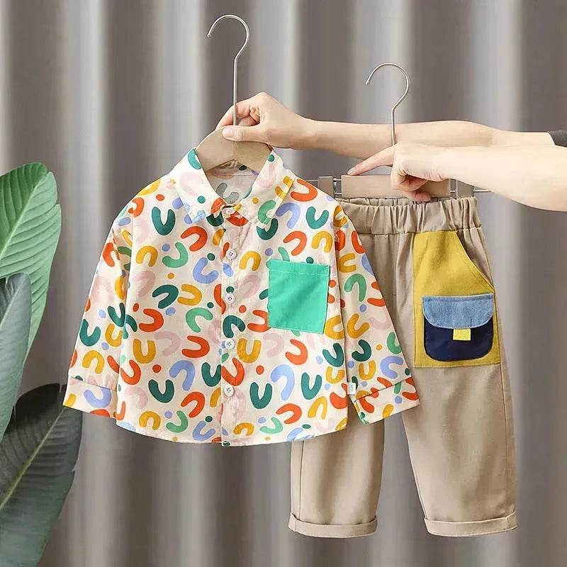 Printing Long sleeve Shirt For Boys Pants Breathable Two-piece Set for boys. - Velora