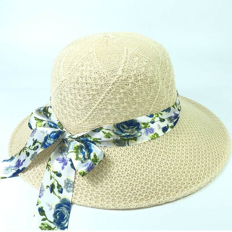Summer Women's Wide Brim Bowknot All-Match woven Sun Hat - Velora