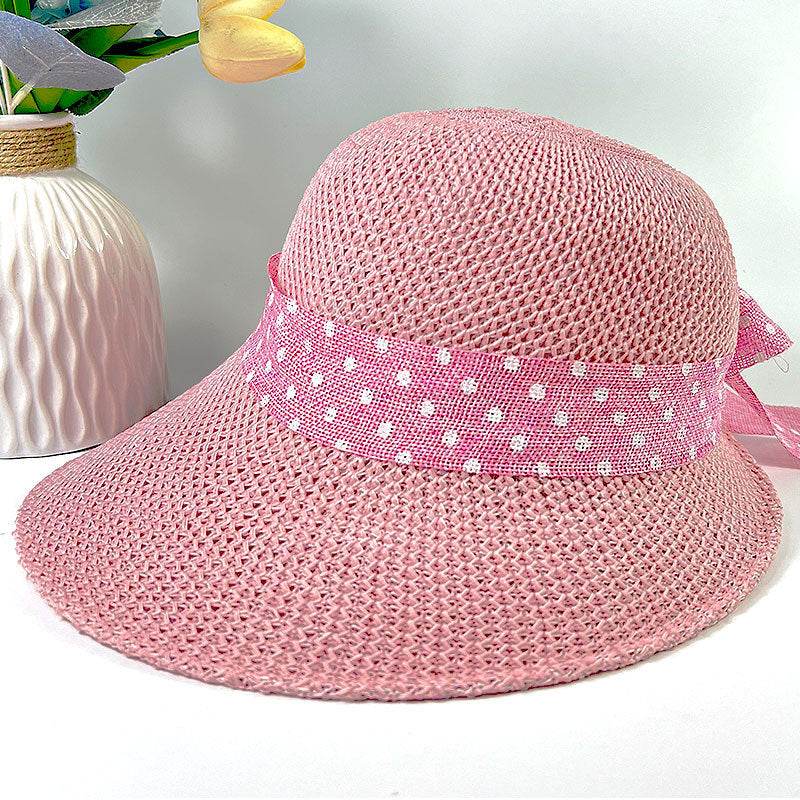 Summer Women's Wide Brim Bowknot All-Match woven Sun Hat - Velora