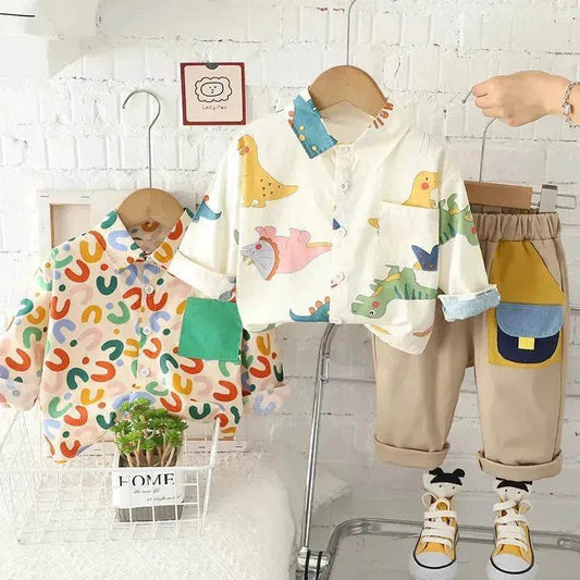 Printing Long sleeve Shirt For Boys Pants Breathable Two-piece Set for boys. - Velora