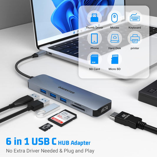 OBERSTER USB C Hub 6 in 1 USB C Adapter for Mac Windows Dual Display HDMI - Velora Luxury Fashion