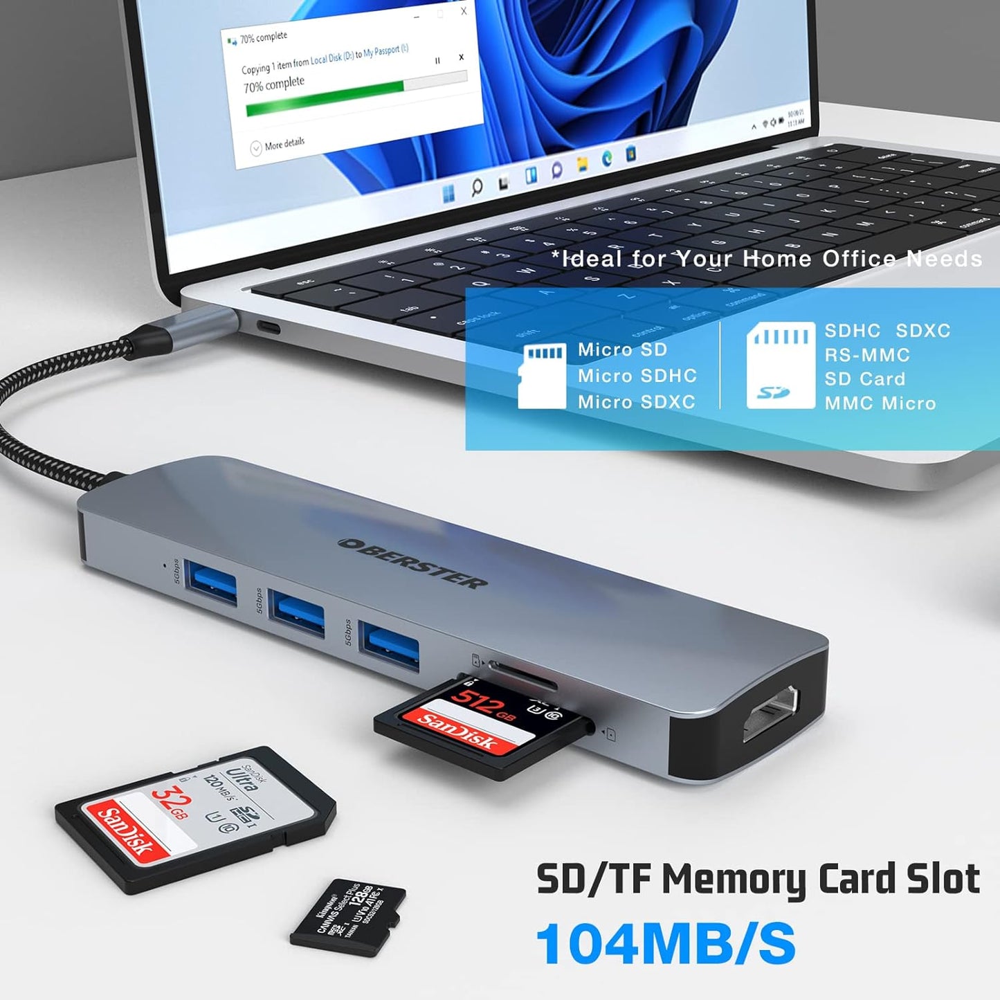 OBERSTER USB C Hub 6 in 1 USB C Adapter for Mac Windows Dual Display HDMI - Velora Luxury Fashion