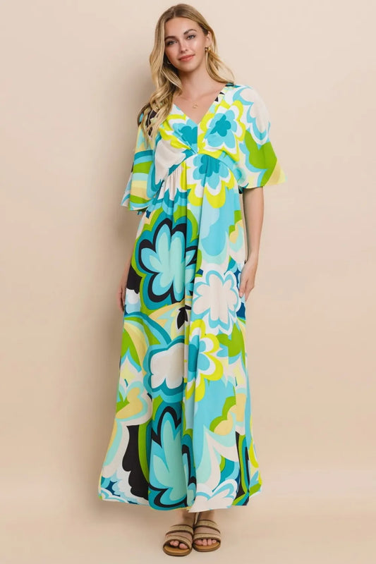 ODDI Floral Printed Slit Maxi Dress - Velora Luxury Fashion