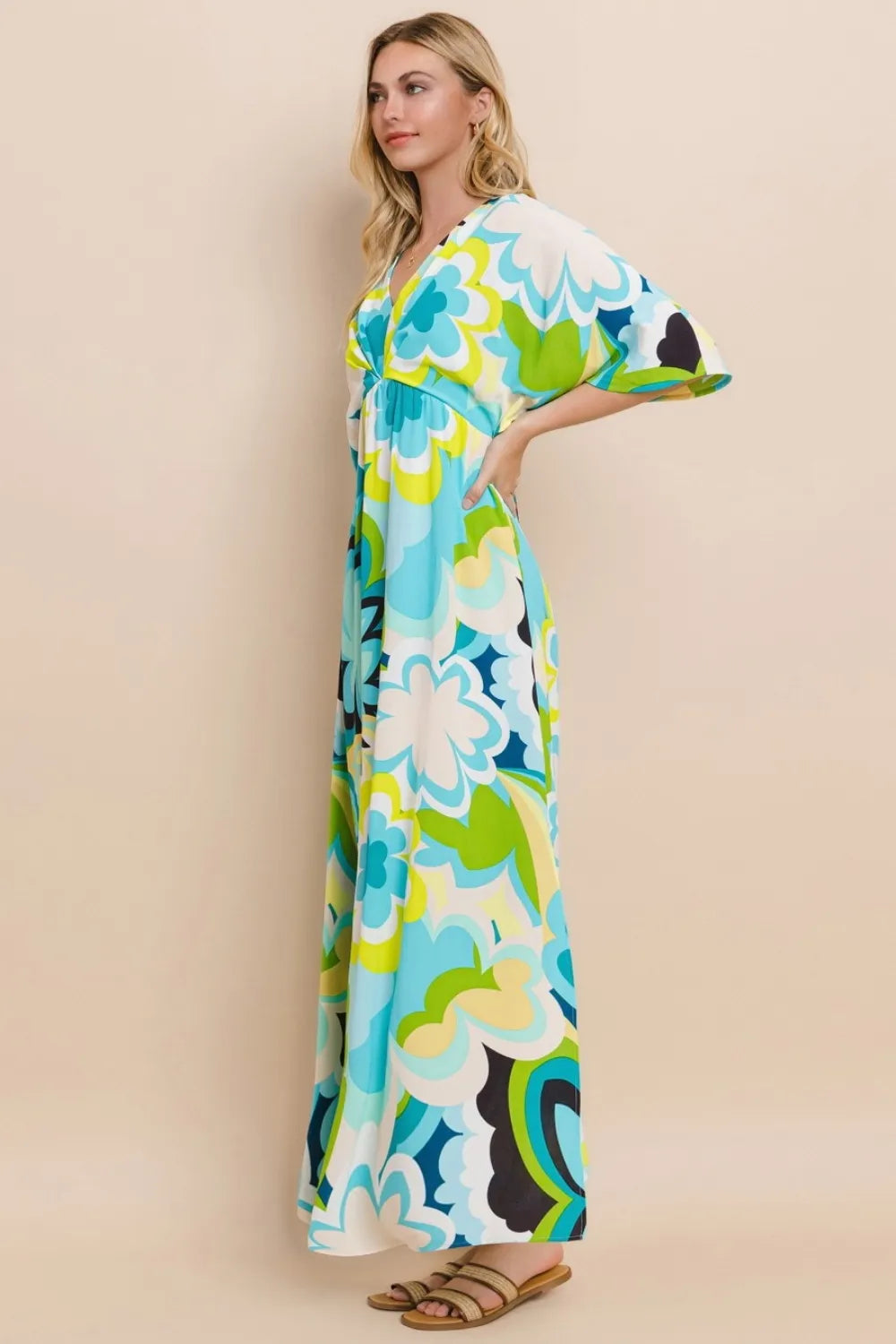 ODDI Floral Printed Slit Maxi Dress - Velora Luxury Fashion