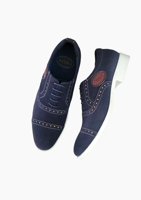 OHM Oxford Shoes in Italian Blue Leather with Perforation - Velora