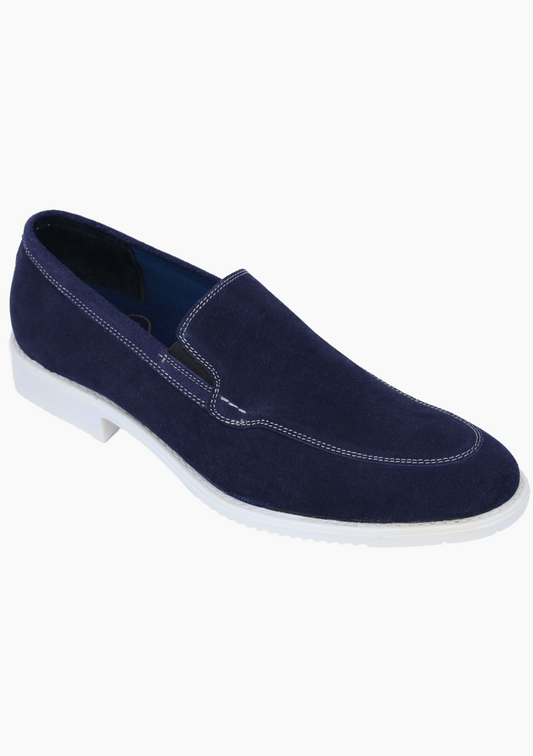 OHM Royal Evening Easy on Easy off Leather Shoes Blue - Velora