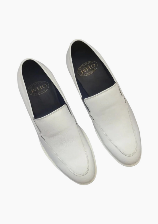OHM Sleek Design White Slip-on Leather Shoes - Velora