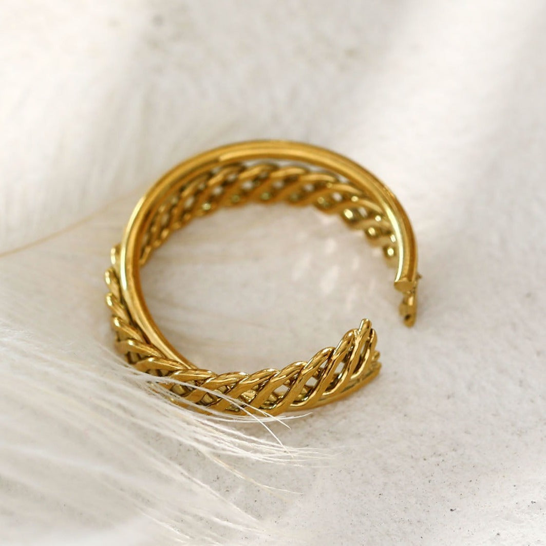 ORELIA Twisted Double Band Basketweave Stacked Ring - Velora Luxury Fashion