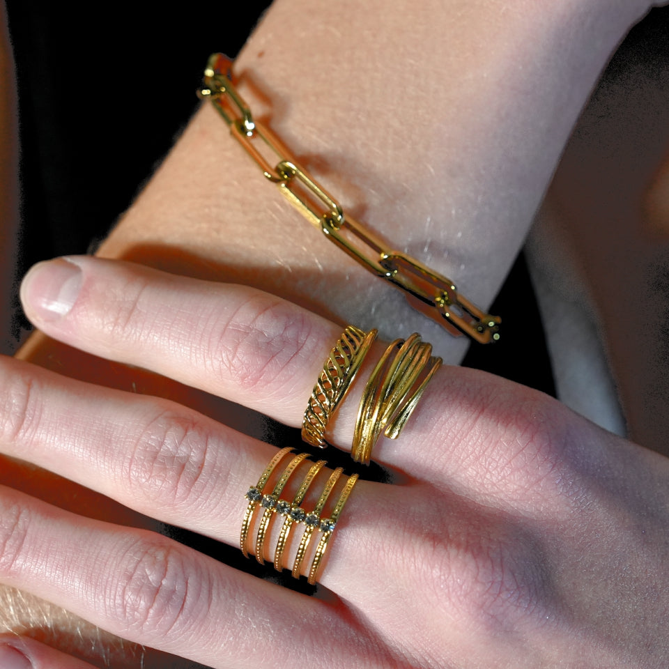 ORELIA Twisted Double Band Basketweave Stacked Ring - Velora Luxury Fashion