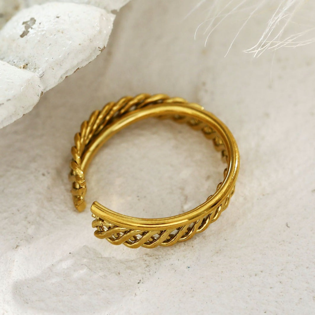 ORELIA Twisted Double Band Basketweave Stacked Ring - Velora Luxury Fashion