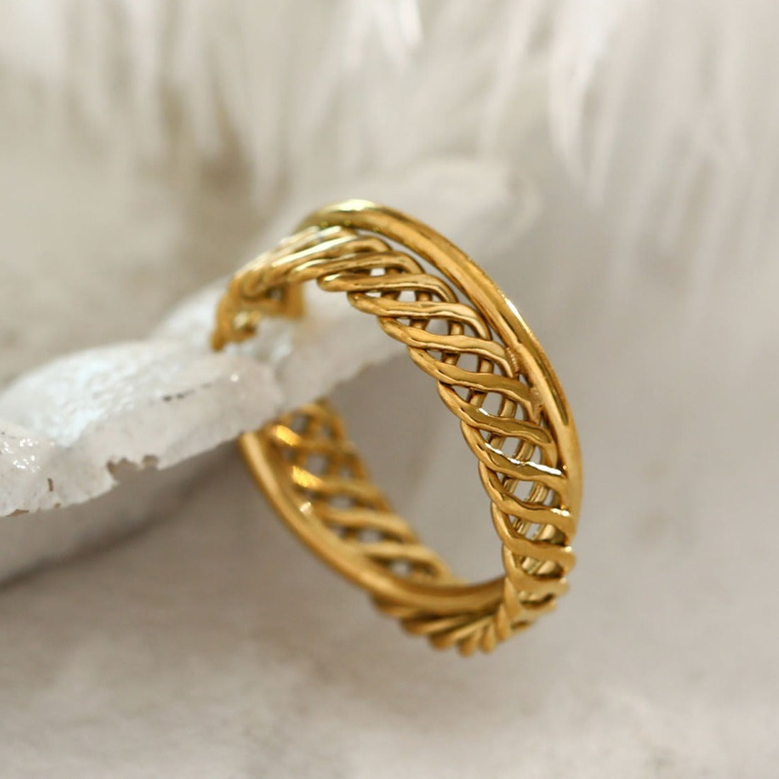 ORELIA Twisted Double Band Basketweave Stacked Ring - Velora Luxury Fashion
