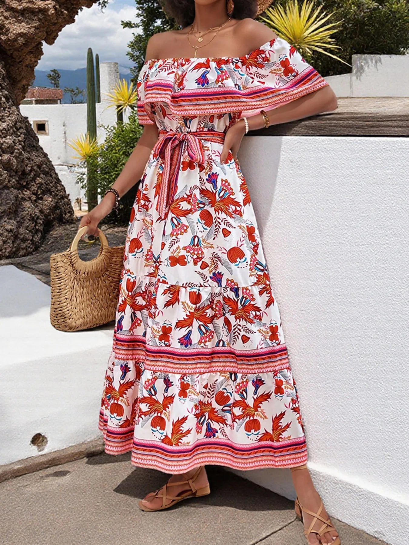 Off-Shoulder Floral Maxi Dress - Velora Luxury Fashion