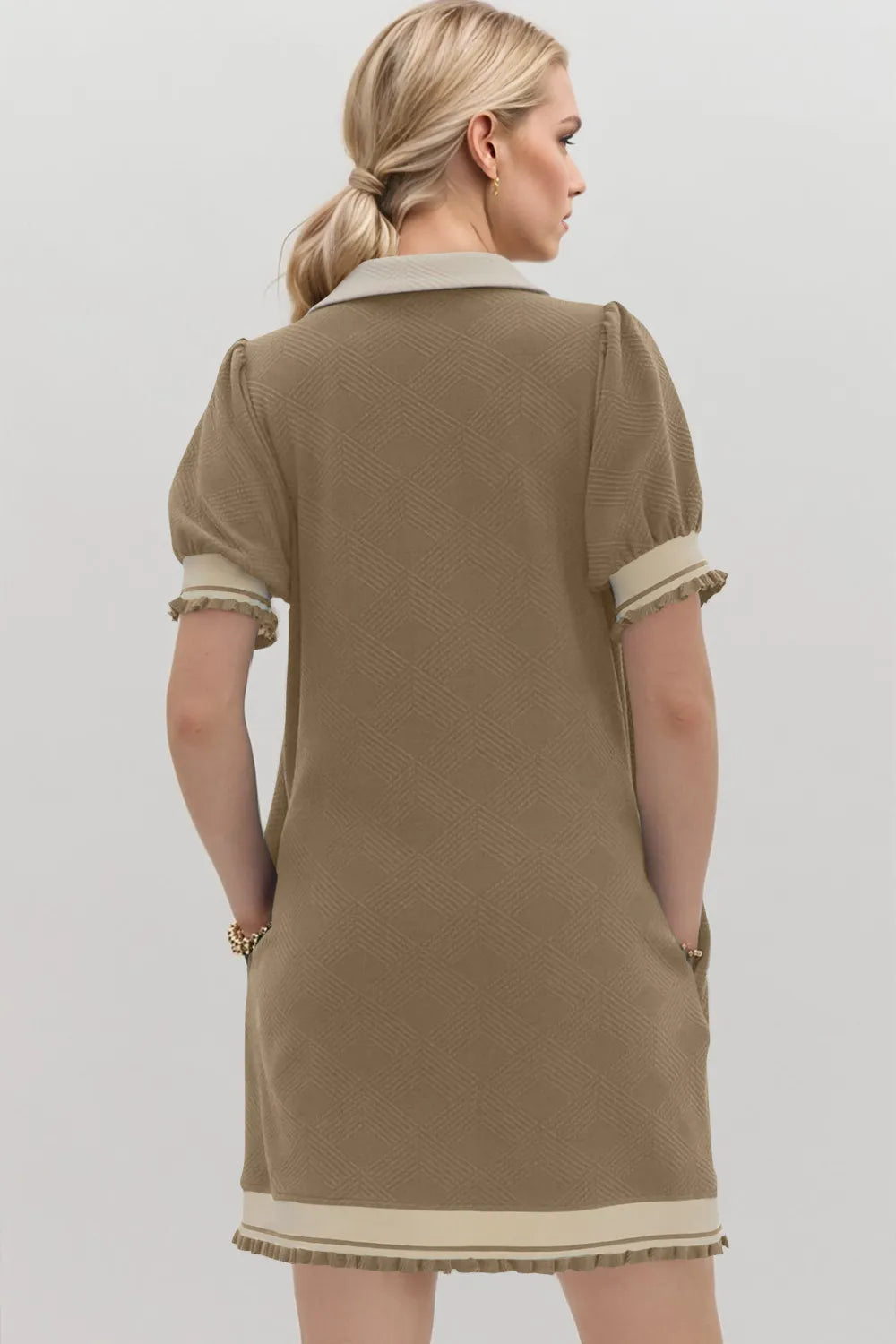 Oh Frill Contrast Trim Johnny Collar Short Sleeve Mini Dress - Velora