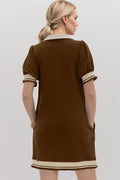 Oh Frill Contrast Trim Johnny Collar Short Sleeve Mini Dress - Velora Luxury Fashion