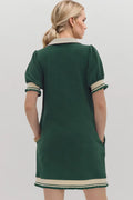 Oh Frill Contrast Trim Johnny Collar Short Sleeve Mini Dress - Velora Luxury Fashion