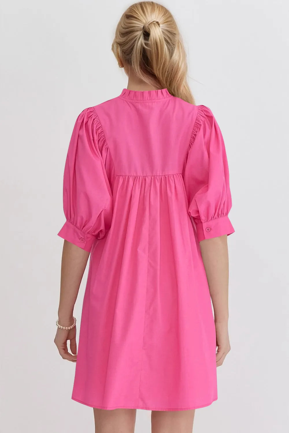 Oh Frill Notched Puff Sleeve Babydoll Mini Dress - Velora Luxury Fashion