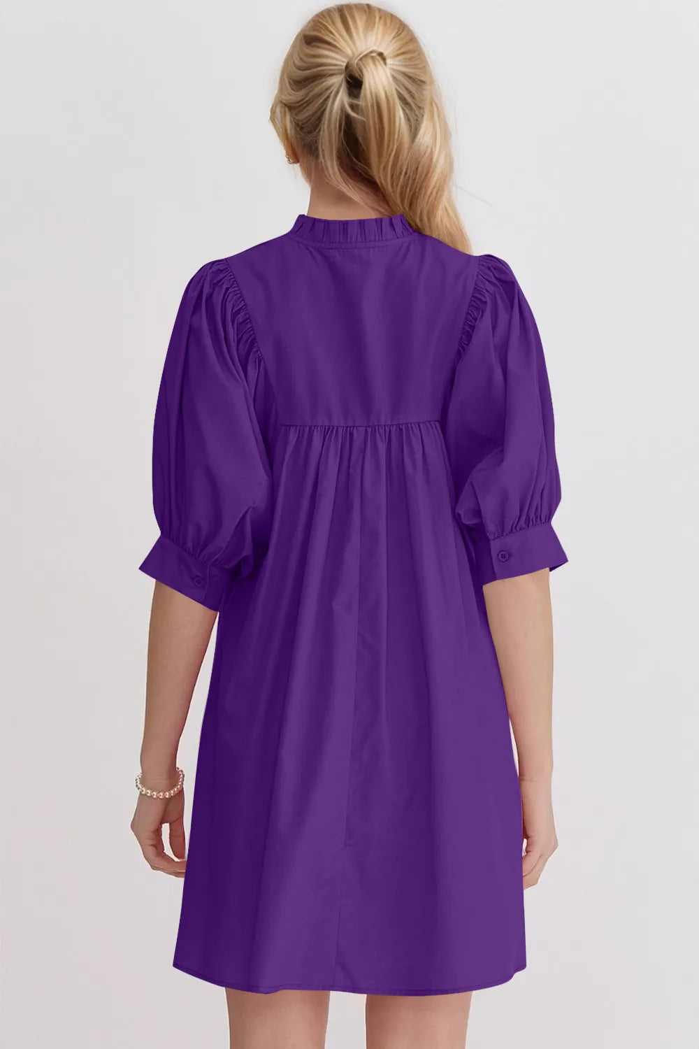 Oh Frill Notched Puff Sleeve Babydoll Mini Dress - Velora