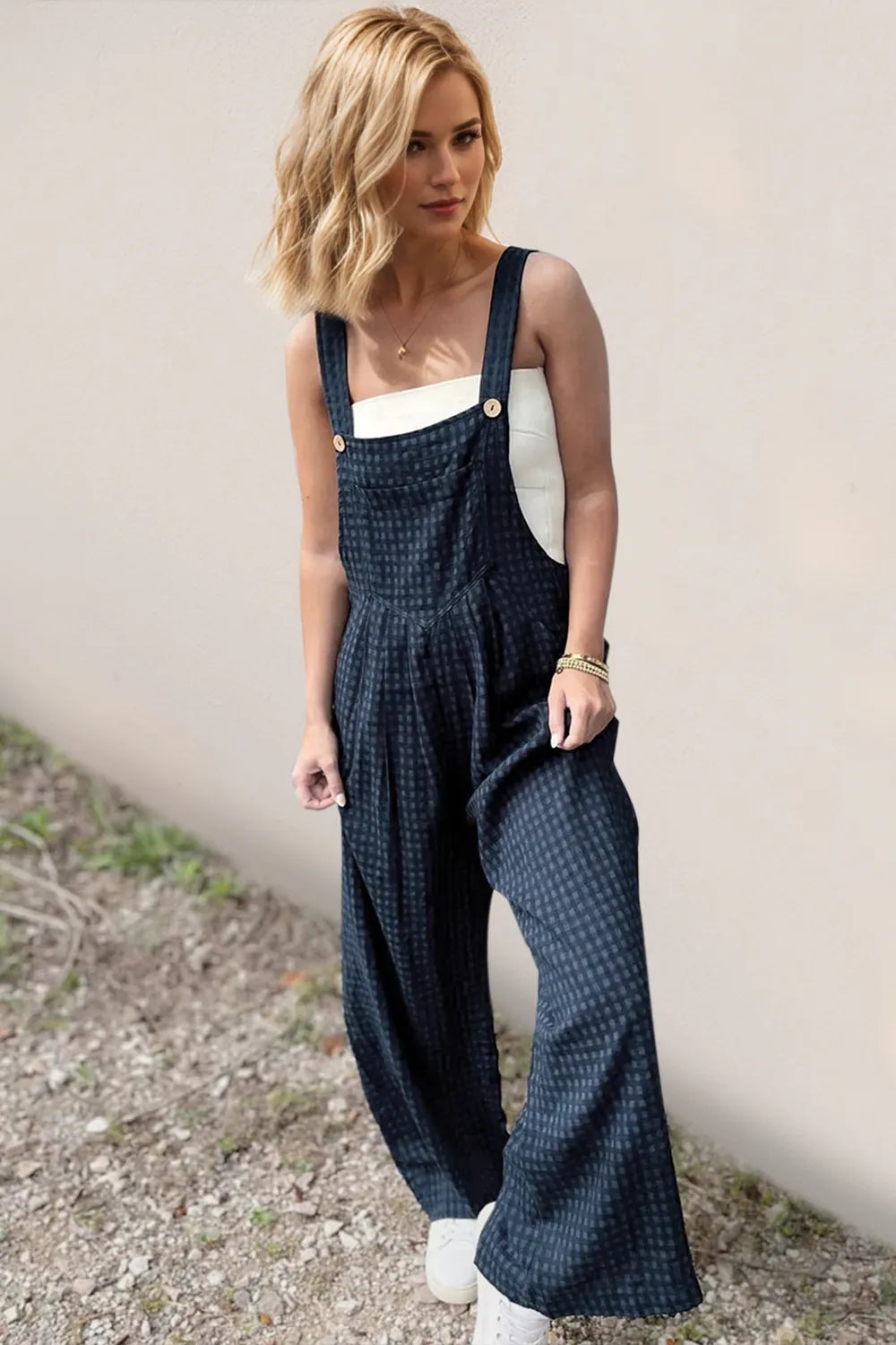 Oh Full Size Plaid Wide Leg Overalls with Pockets - Velora Luxury Fashion