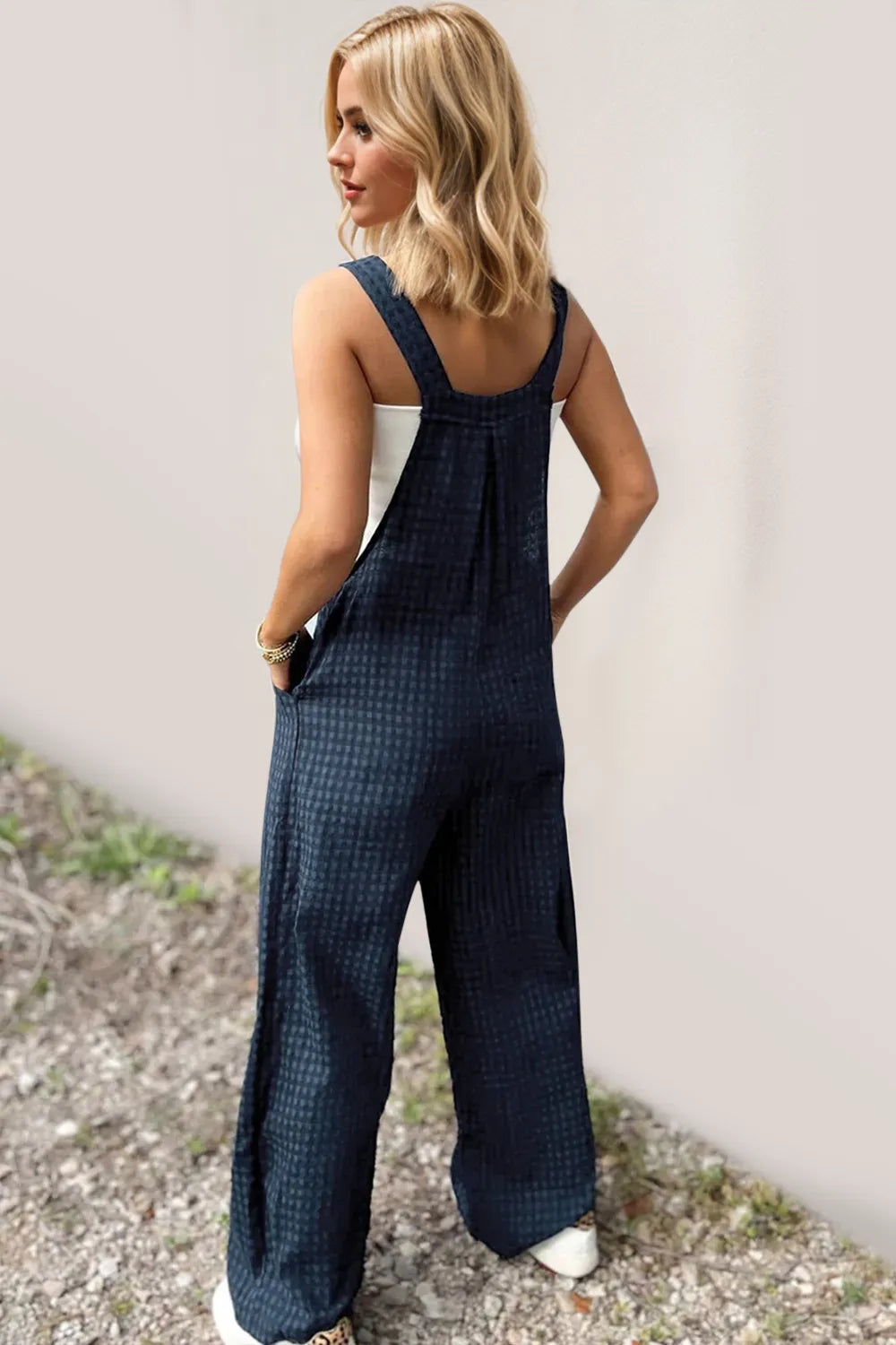 Oh Full Size Plaid Wide Leg Overalls with Pockets - Velora