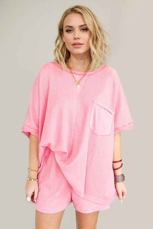 Oh Full Size Round Neck Half Sleeve Top and Shorts Set - Velora