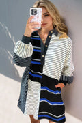 Oh Full Size Striped Half Button Long Sleeve Mini Dress - Velora Luxury Fashion