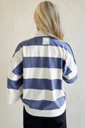 Oh Pima Cotton Wash Striped Half Zip Mock Neck Long Sleeve Top - Velora Luxury Fashion