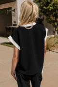 Oh Texture Contrast Trim Round Neck Cap Sleeve Top and Pants Set - Velora Luxury Fashion
