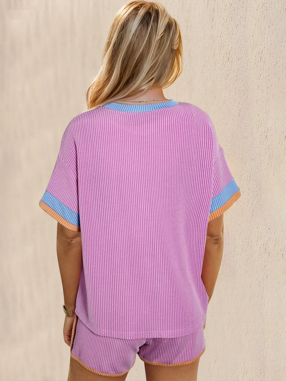 Oh Texture Round Neck Half Sleeve Top and Shorts Set - Velora Luxury Fashion