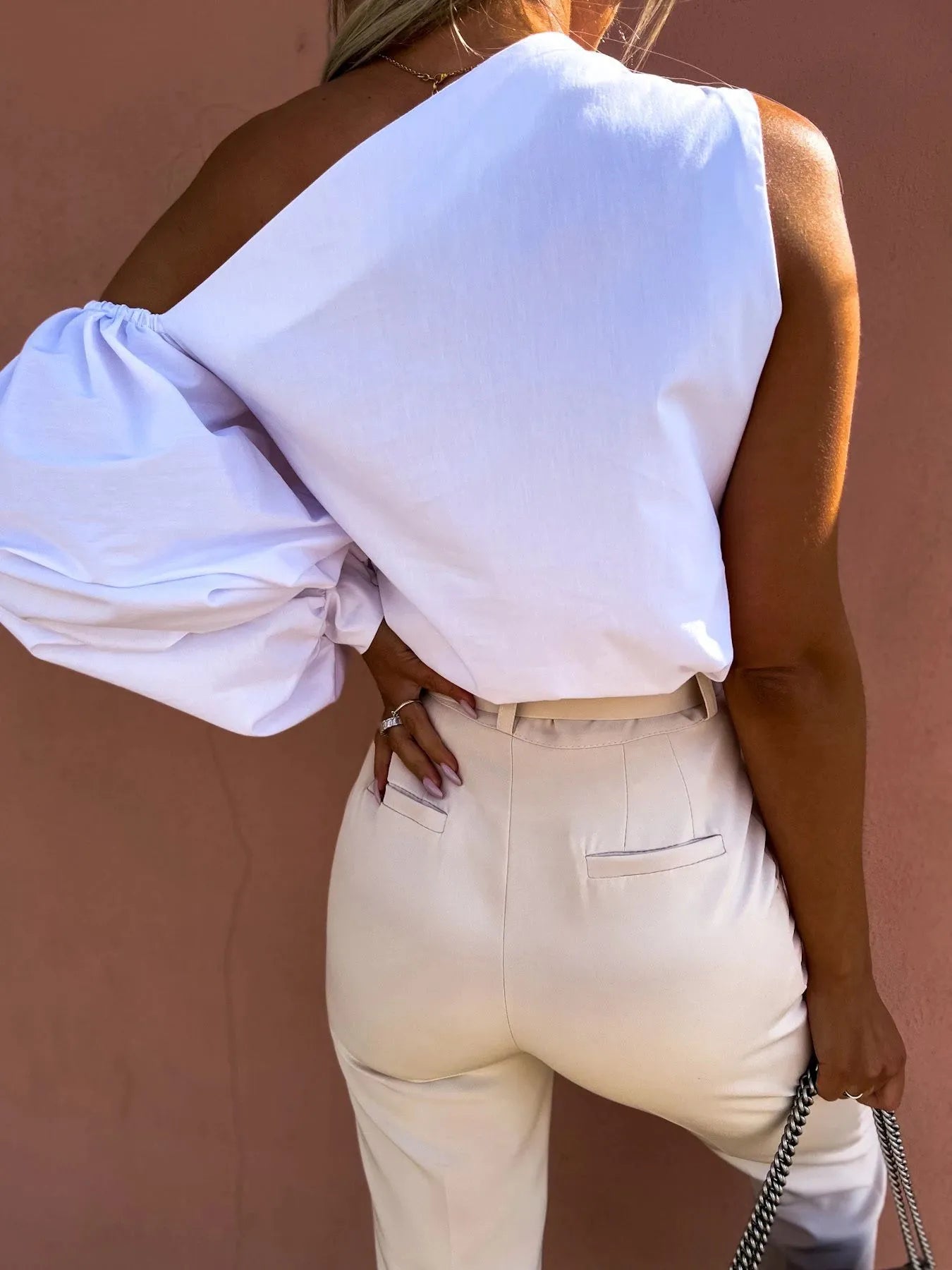 One Shoulder Puff Sleeve Blouse - Velora Luxury Fashion