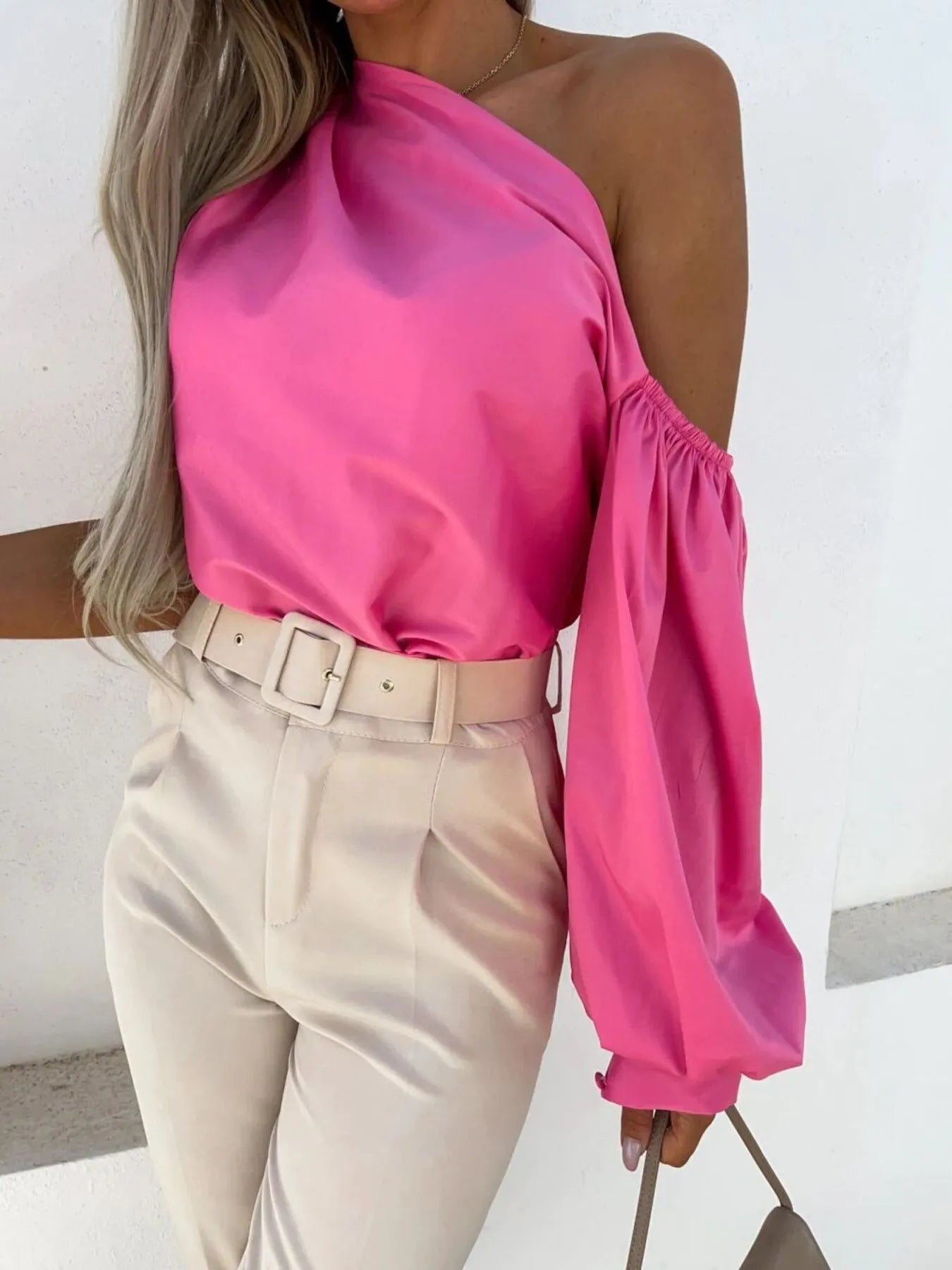 One Shoulder Puff Sleeve Blouse - Velora Luxury Fashion