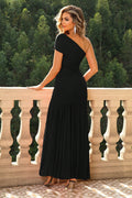 One-Shoulder Ruched Maxi Dress - Velora Luxury Fashion