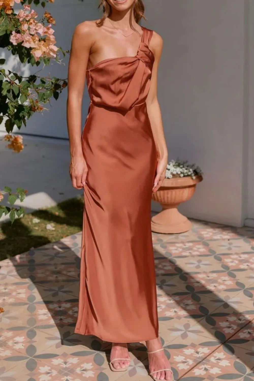 One Shoulder Sleeveless Maxi Dress - Velora Luxury Fashion