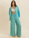 Open Front Printed Top and Pants Set - Velora Luxury Fashion