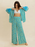 Open Front Printed Top and Pants Set - Velora Luxury Fashion