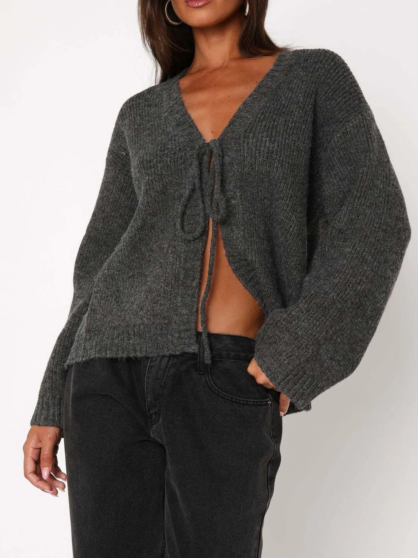 Open Front Tied Sweater Cardigan - Velora Luxury Fashion