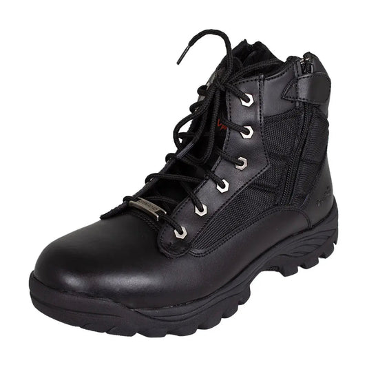 Open Road Men's Black Leather Tactical Lace-Up Boots with Side Zippers Entry - Velora Luxury Fashion