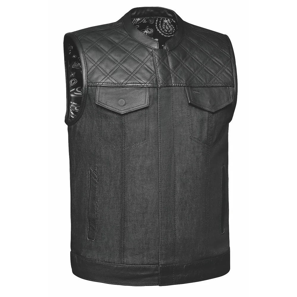 Open Road Men's Denim & Leather Club Vest - Velora Luxury Fashion