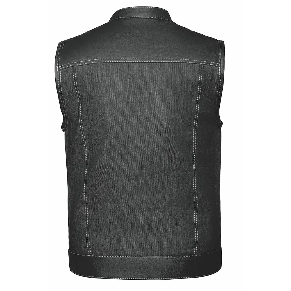 Open Road Men's Denim & Leather Club Vest - Velora Luxury Fashion