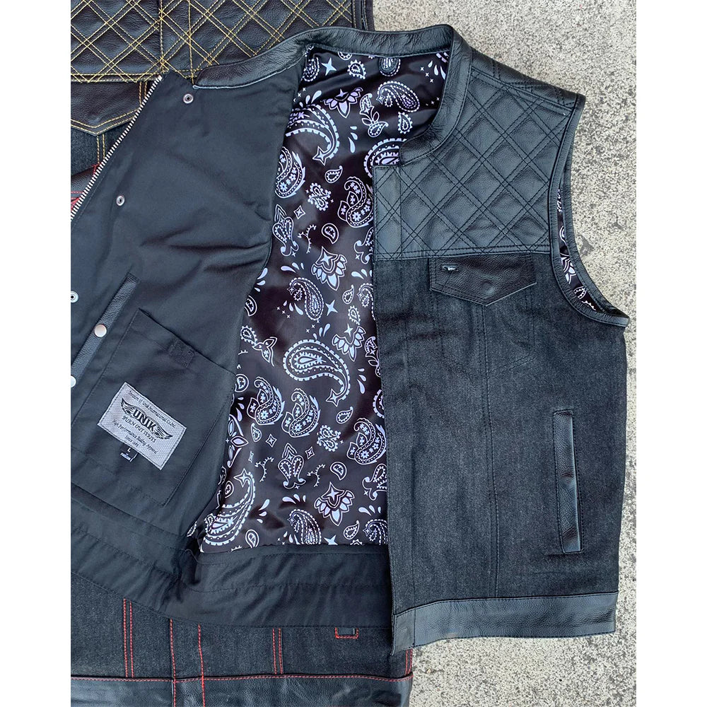Open Road Men's Denim & Leather Club Vest - Velora Luxury Fashion