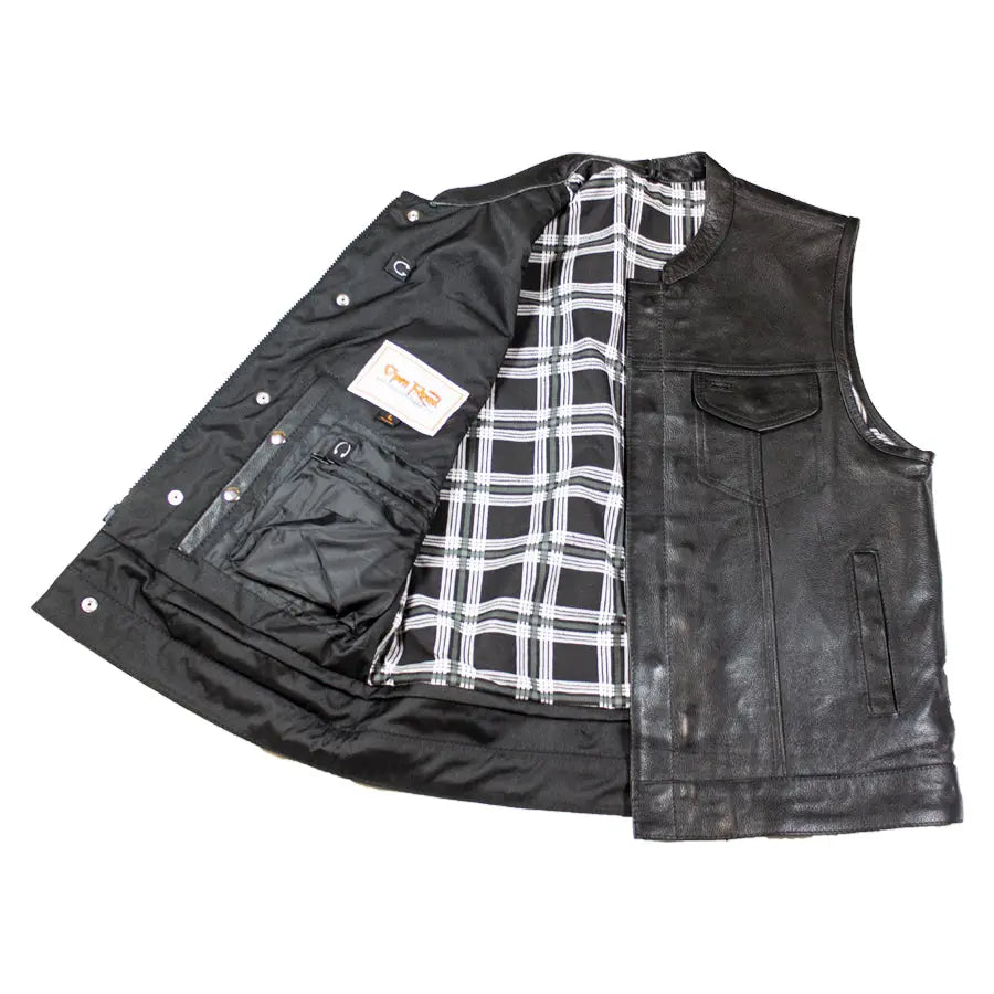 Open Road Men's Flannel Lined Leather Club Vest - Velora Luxury Fashion