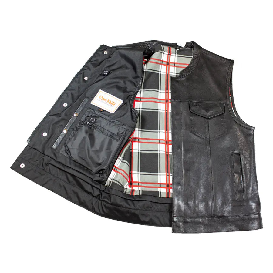 Open Road Men's Flannel Lined Leather Club Vest - Velora Luxury Fashion