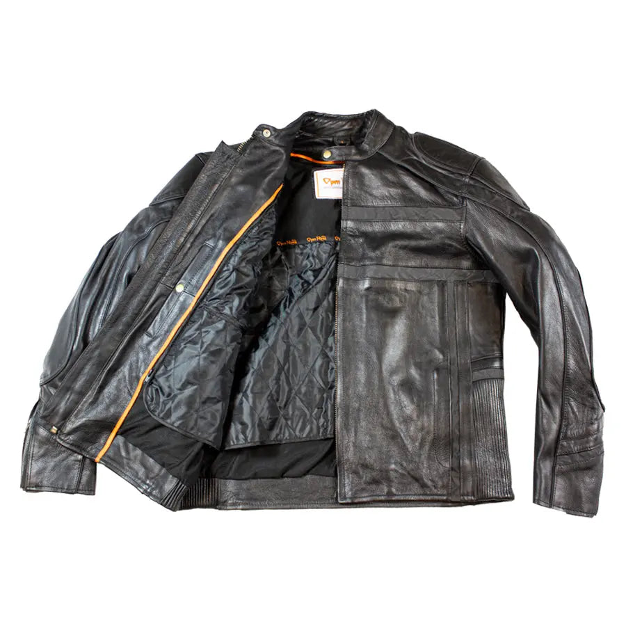 Open Road Men's Reflective Piping Leather Motorcycle Jacket - Velora Luxury Fashion