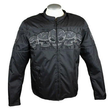 Open Road Men's Reflective Skull Textile Motorcycle Jacket - Velora Luxury Fashion