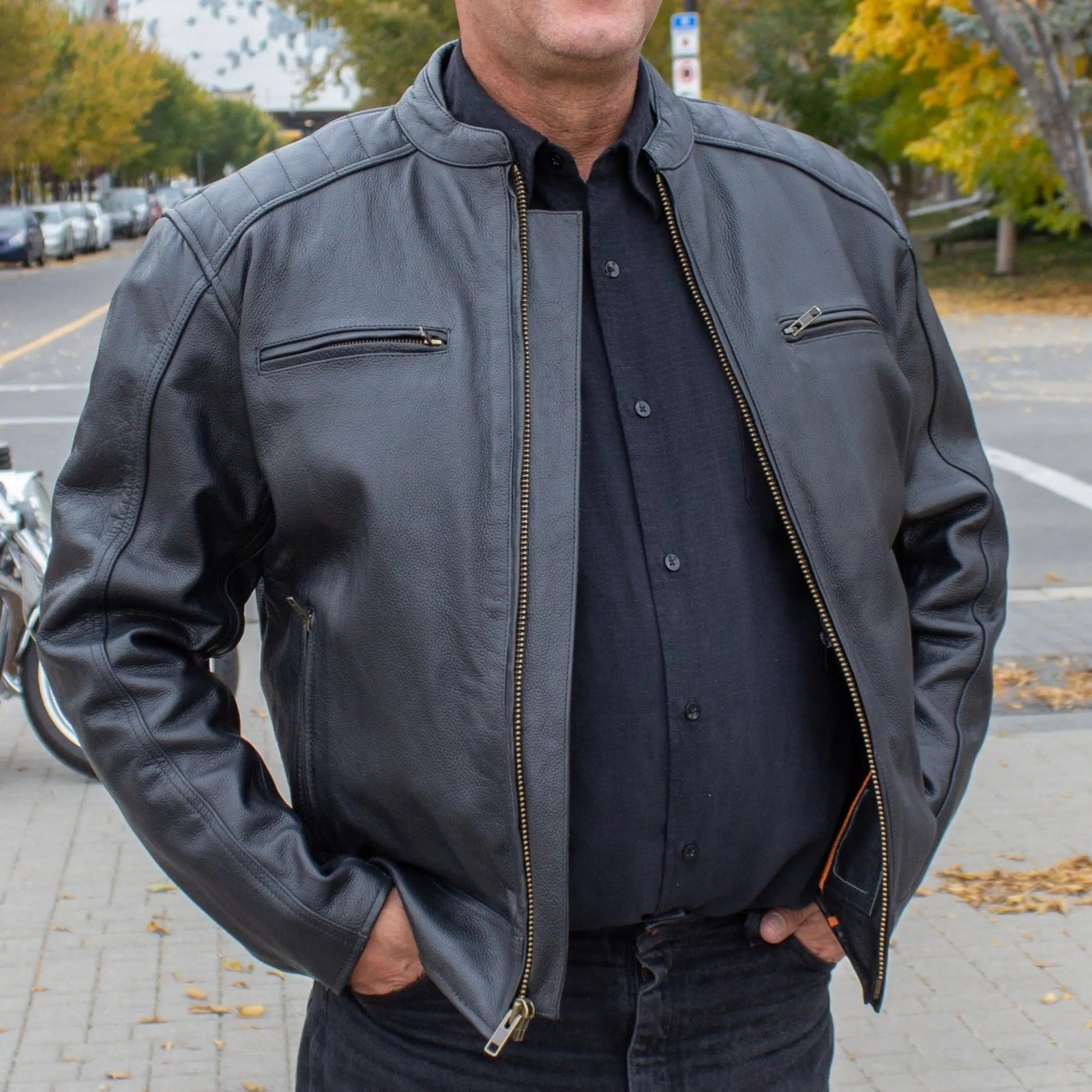 Open Road Men's Ribbed Padding Leather Motorcycle Jacket - Velora Luxury Fashion