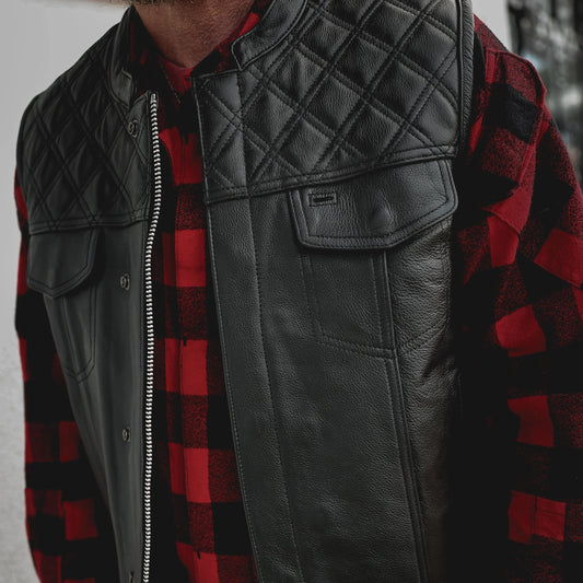 Open Road Men's Upside Leather with Black Stitched Diamonds Vest - Velora Luxury Fashion