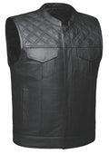 Open Road Men's Upside Leather with Black Stitched Diamonds Vest - Velora Luxury Fashion